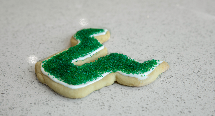 Close-up photo of a finished USF Bull U cookie