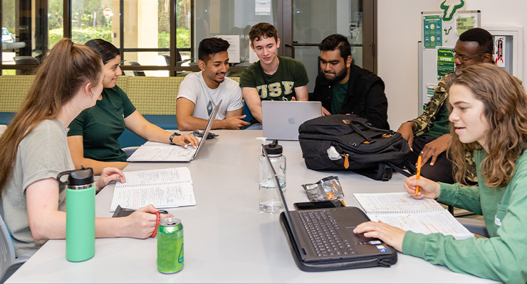 A group of honors students studying together.