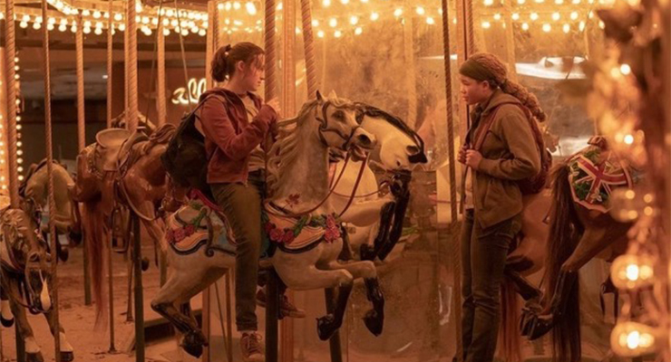 Ellie is enchanted by a carousel, which is part of a Mall Wonders tour with her best friend Riley. Photo courtesy of HBO.