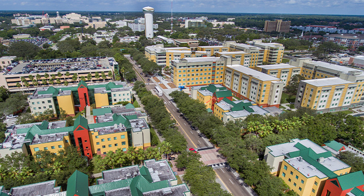 Aerial view of the University of South Florida Tampa campus.