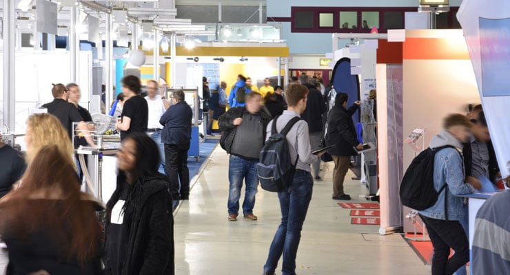 Students attending a college fair.