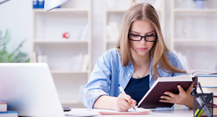 High school senior working on homework.