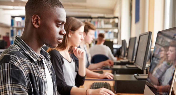 Students working on computers.