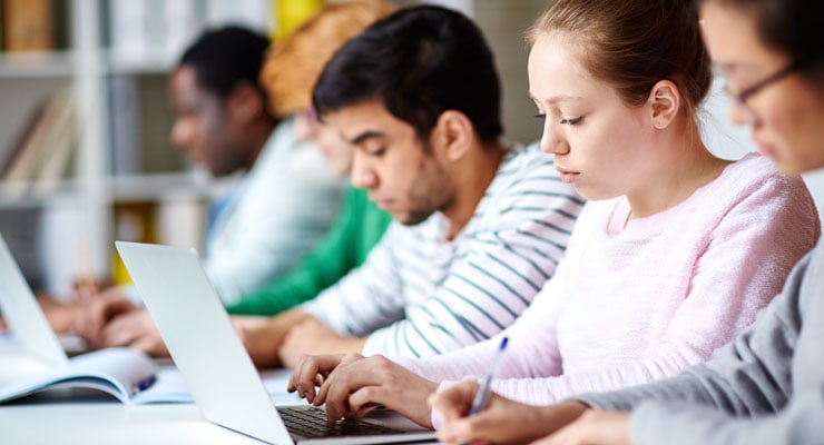 students taking an exam