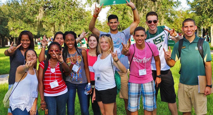 Students on a campus tour at USF