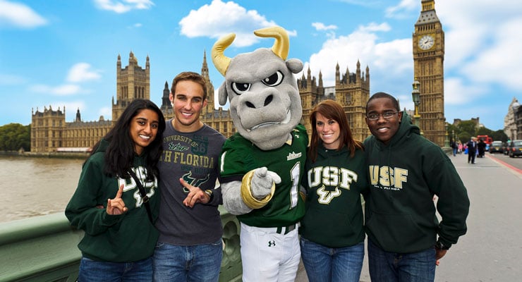 USF students on the Westminster Bridge while studying abroad in England