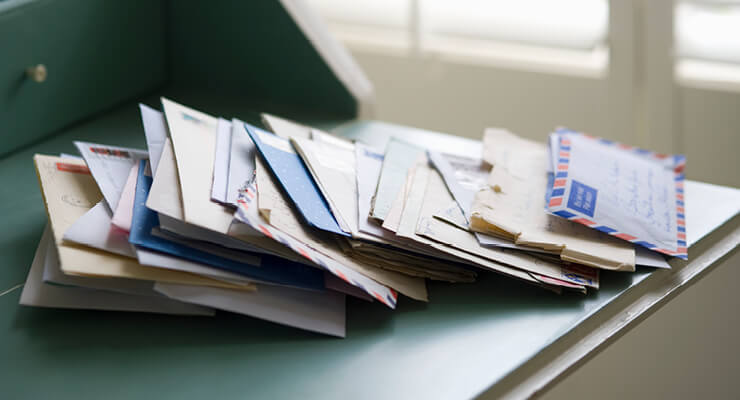 Letters and mail on a desk