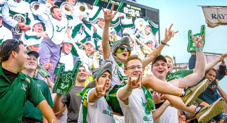 USF students supporting an athletics event.