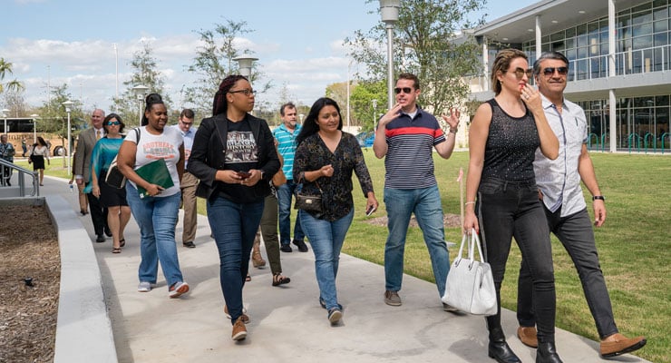 USF students and parents take a campus tour.