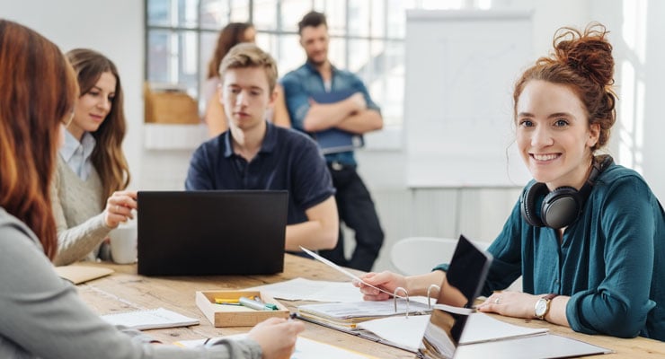 Students working in an office