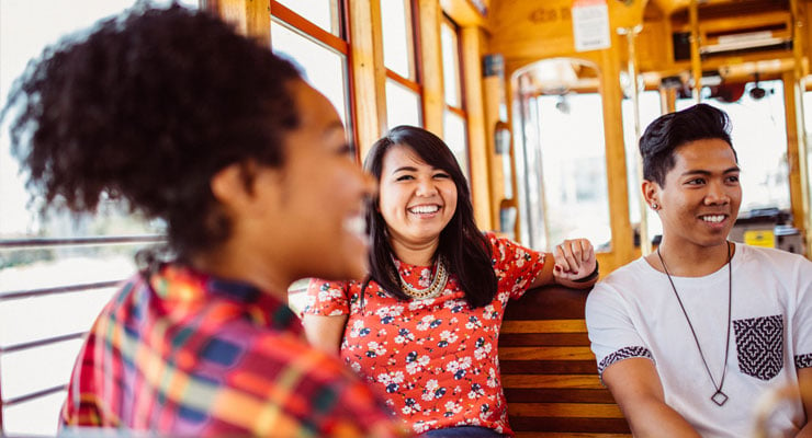 Students riding on the trolley in downtown Tampa