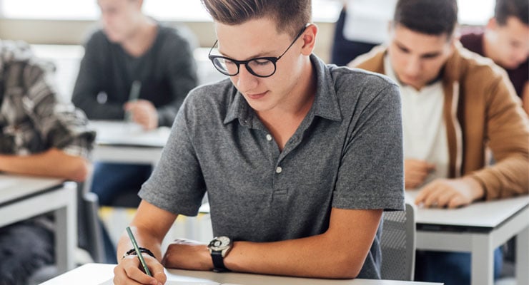 student taking an exam