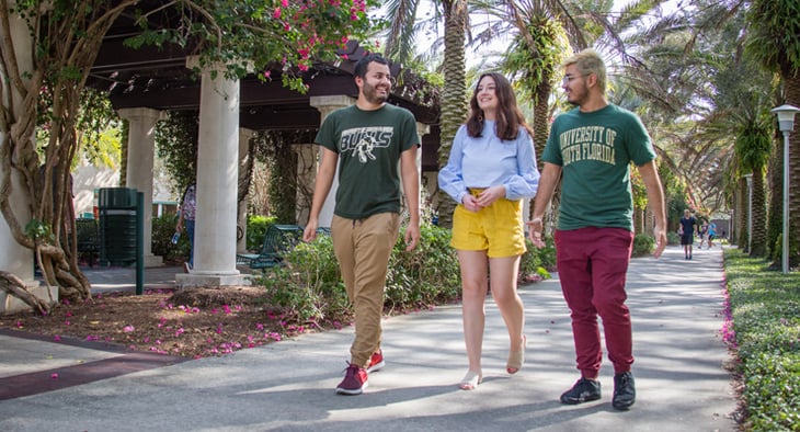 USF Tampa students walking together outside