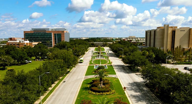 Aerial view of the University of South Florida Tampa campus.