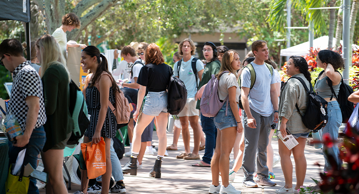 A bunch of students on campus during an on-campus event.