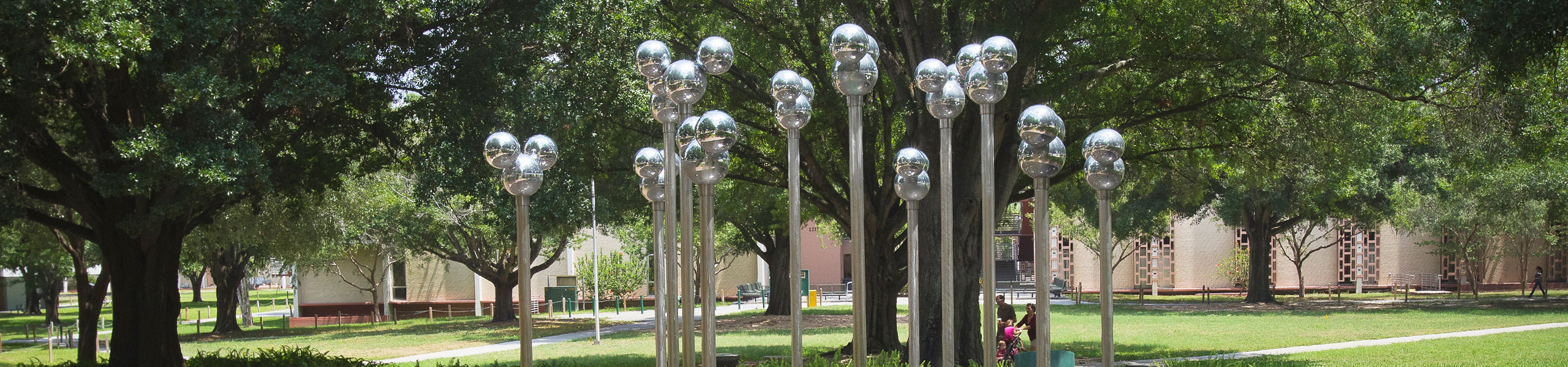 USF on-campus water molecule art sculpture.