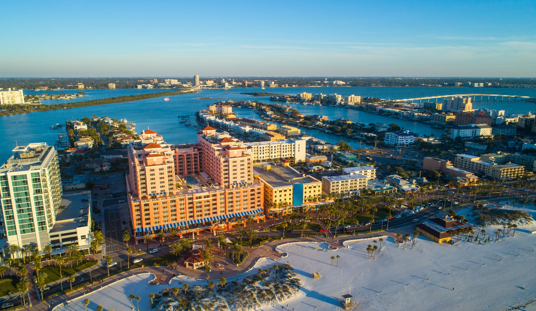 Aerial shot of Clearwater Beach and the surrounding area.