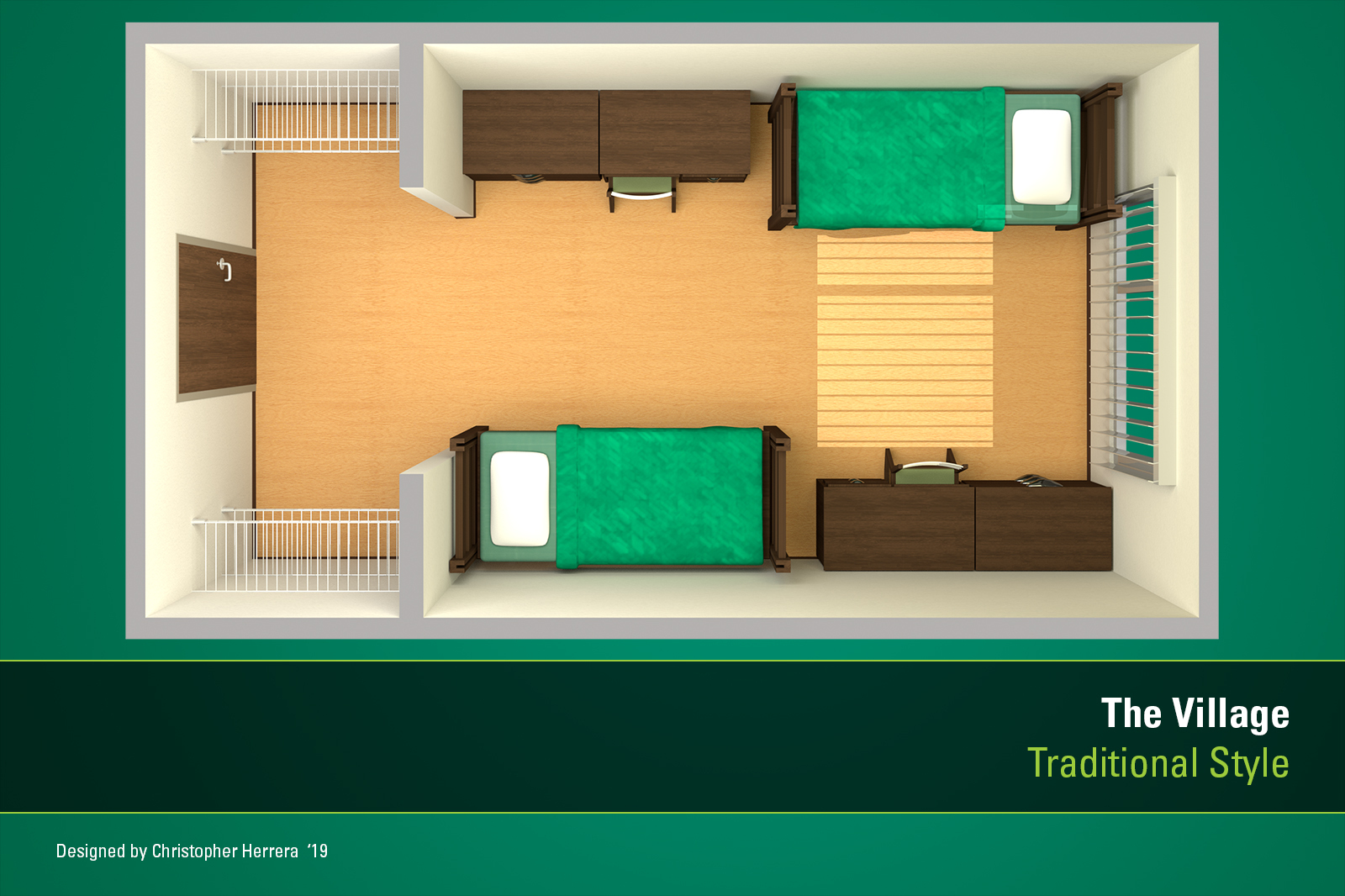 USF's Tampa Campus housing apartment floor plan for The Village. 